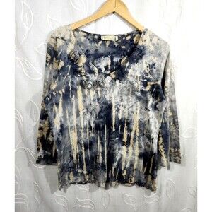 Impulse Womans Blouse Top Blue Tie Dye Large Long sleeve 100% Cotton